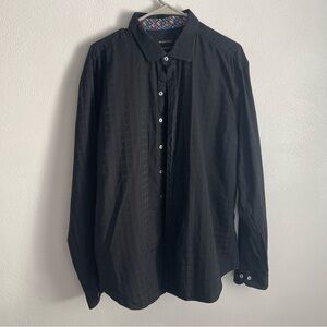 Bugatchi Mens Long Sleeve black window pane shaped fit size large city design